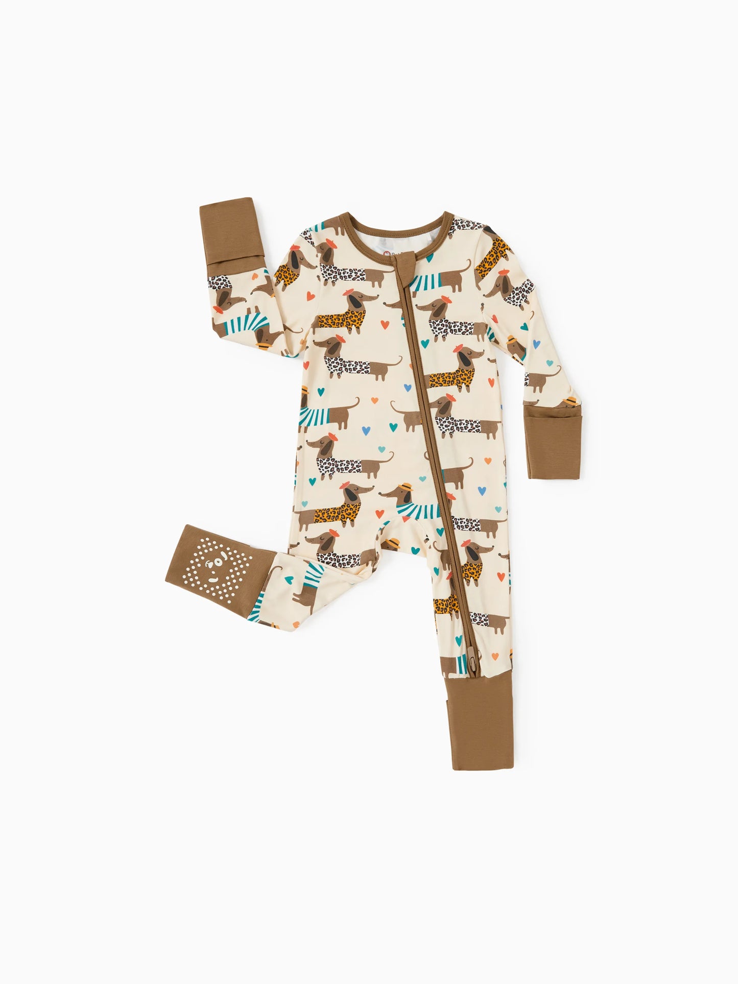 Bamboo Baby Boy/Girl 2-Pack Solid&Bee Printed 2-Way Zipper Anti Slip Footie Coffee
