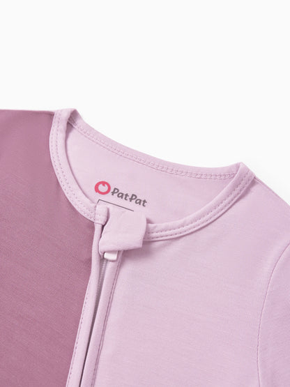 Bamboo Baby Boy / Girl Color Block 2-Way Zipper Anti Slip Long Sleeve Rompers Purple
