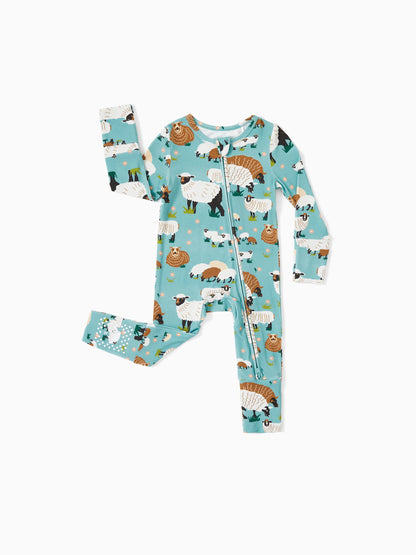 Bamboo Baby Boy/Girl 2-Pack Long Sleeve Romper 2-Way Zip Anti Slip Footie. Green