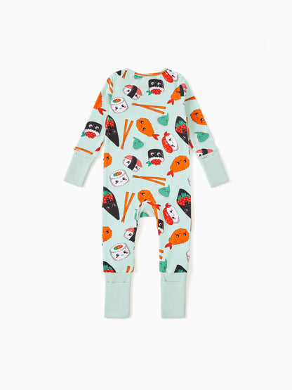 Kids Baby / Girl Bamboo Pajamas With Childlike Print (Snug-Fitting) Light Green
