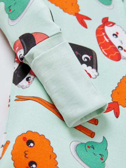 Kids Baby / Girl Bamboo Pajamas With Childlike Print (Snug-Fitting) Light Green