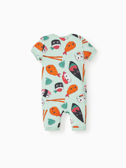 Bamboo Baby Boy / Girl 2-Way Zip Onesies Anti Slip Childlike Food Pattern Bamboo Sleepwear (Snug-Fitting)
 Green
