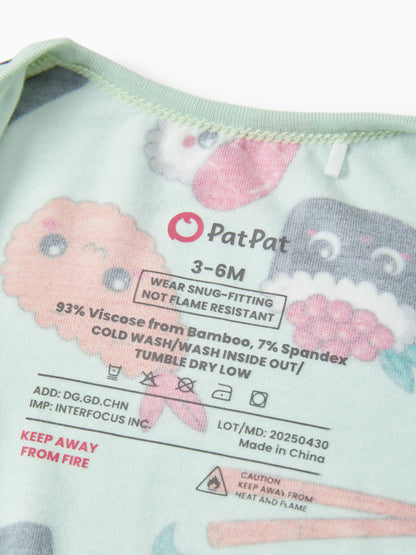 Bamboo Baby Boy / Girl 2-Way Zip Onesies Anti Slip Childlike Food Pattern Bamboo Sleepwear (Snug-Fitting)
 Green