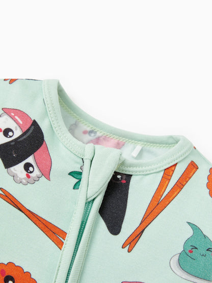 Bamboo Baby Boy / Girl 2-Way Zip Onesies Anti Slip Childlike Food Pattern Bamboo Sleepwear (Snug-Fitting)
 Green