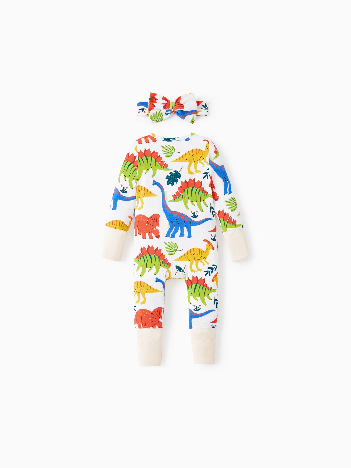 Bamboo Baby Boy/Girl Animal Printed 2-Way Zipper Anti Slip Long-sleeve Footie with Hairband Apricot Yellow