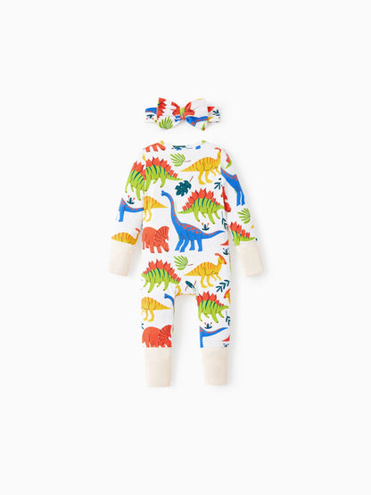 Bamboo Baby Boy/Girl Animal Printed 2-Way Zipper Anti Slip Long-sleeve Footie with Hairband Apricot Yellow