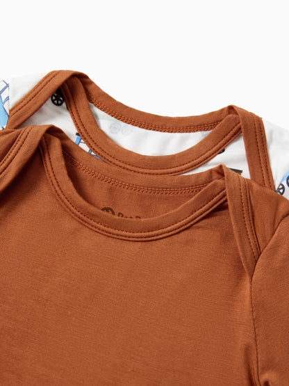 Bamboo Baby Bodysuits 2-piece Flora Long Sleeve Rompers for Baby Girls Infant Brown