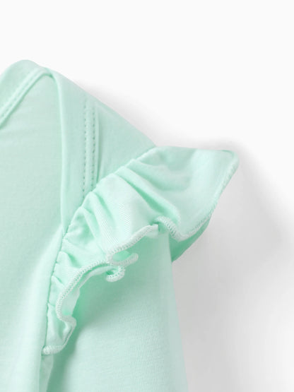 Disney Princess Baby Girl 2pcs Tiana/Cinderella/Snow White Bamboo Ruffle Sleeves Top and Leggings Set Green