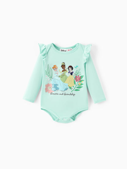 Disney Princess Baby Girl 2pcs Tiana/Cinderella/Snow White Bamboo Ruffle Sleeves Top and Leggings Set Green