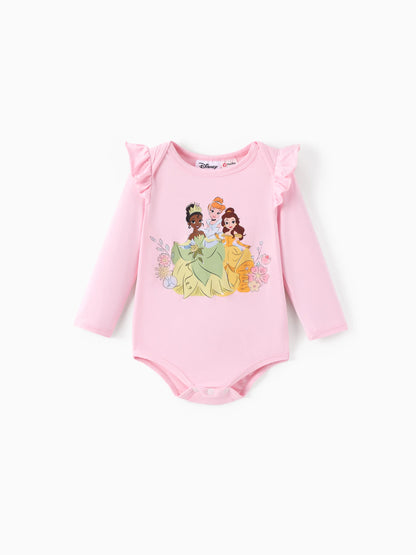 Disney Princess Baby Girl 2pcs Tiana/Cinderella/Belle Bamboo Ruffle Sleeves Top and Leggings Set Pink