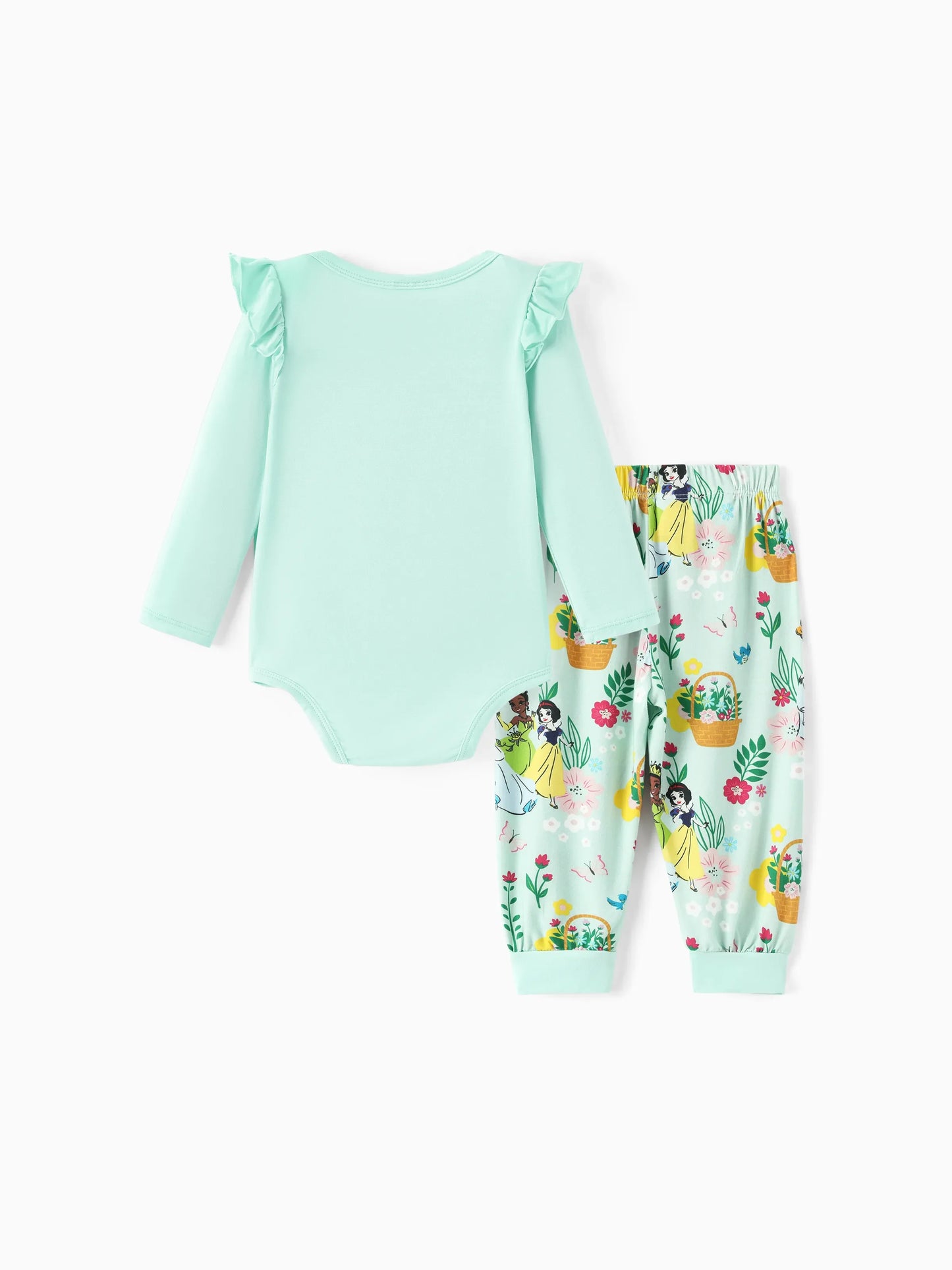 Disney Princess Baby Girl 2pcs Tiana/Cinderella/Snow White Bamboo Ruffle Sleeves Top and Leggings Set Green