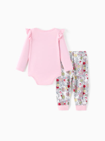 Disney Princess Baby Girl 2pcs Tiana/Cinderella/Belle Bamboo Ruffle Sleeves Top and Leggings Set Pink