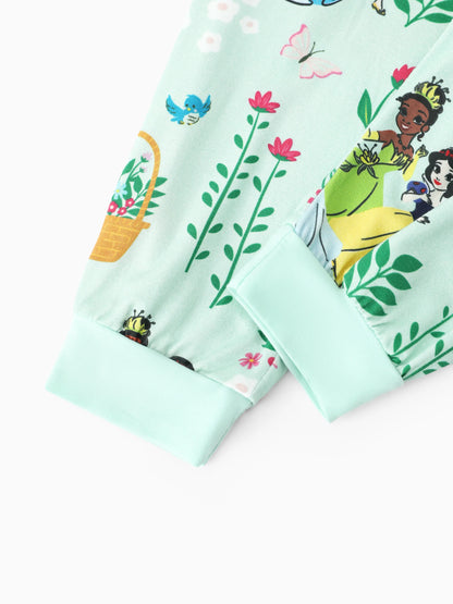 Disney Princess Baby Girl 2pcs Tiana/Cinderella/Snow White Bamboo Ruffle Sleeves Top and Leggings Set Green