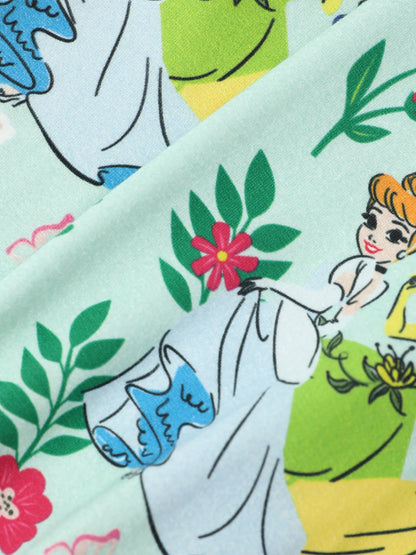 Disney Princess Baby Girl 2pcs Tiana/Cinderella/Snow White Bamboo Ruffle Sleeves Top and Leggings Set Green