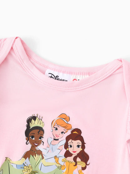 Disney Princess Baby Girl 2pcs Tiana/Cinderella/Belle Bamboo Ruffle Sleeves Top and Leggings Set Pink