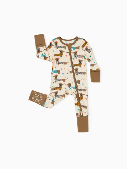 Bamboo Baby Boy/Girl 2-Pack Solid&Bee Printed 2-Way Zipper Anti Slip Footie Coffee