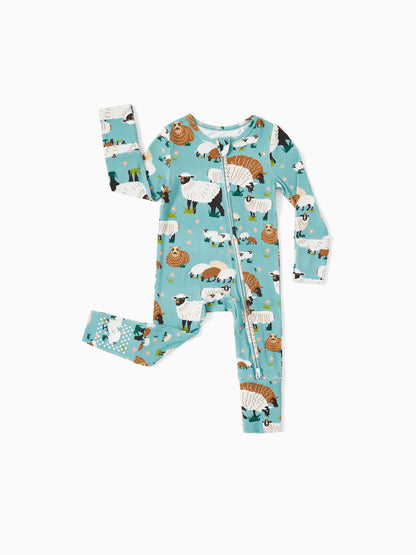 Bamboo Baby Boy/Girl 2-Pack Long Sleeve Romper 2-Way Zip Anti Slip Footie. Green