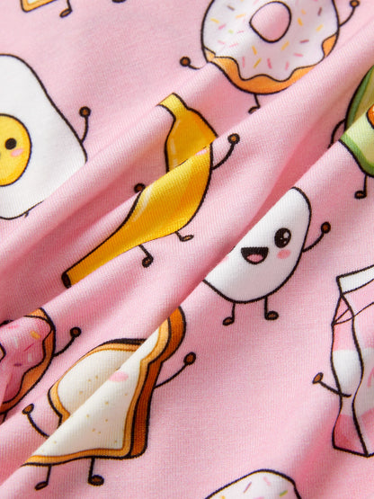 Kids Baby / Girl Bamboo Pajamas With Childlike Print (Snug-Fitting) Peach Pink