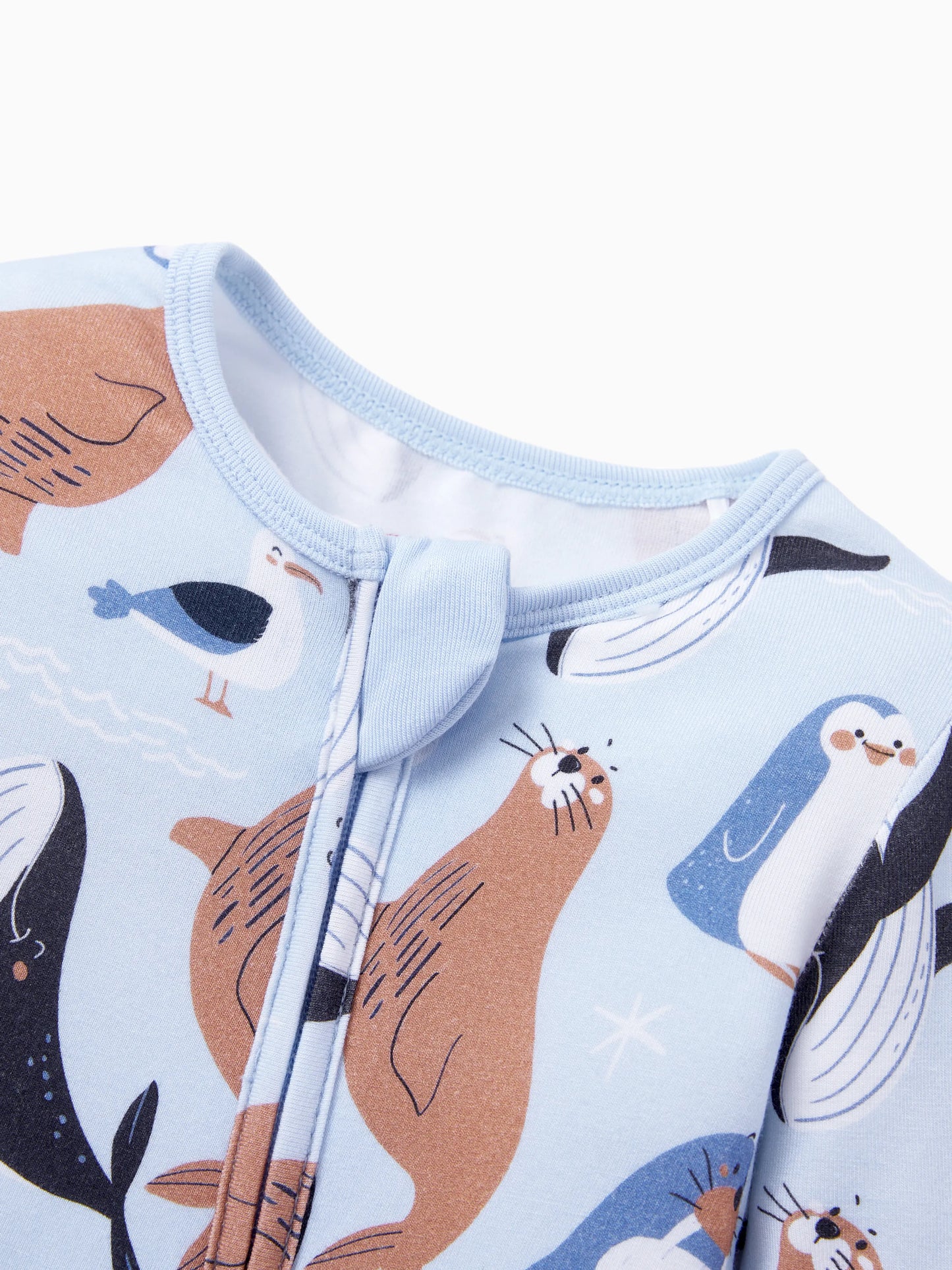 Bamboo Baby Boy/Girl Animal Printed 2-Way Zip Onesies Anti Slip Long-sleeve Footie with Hairband Royal Blue