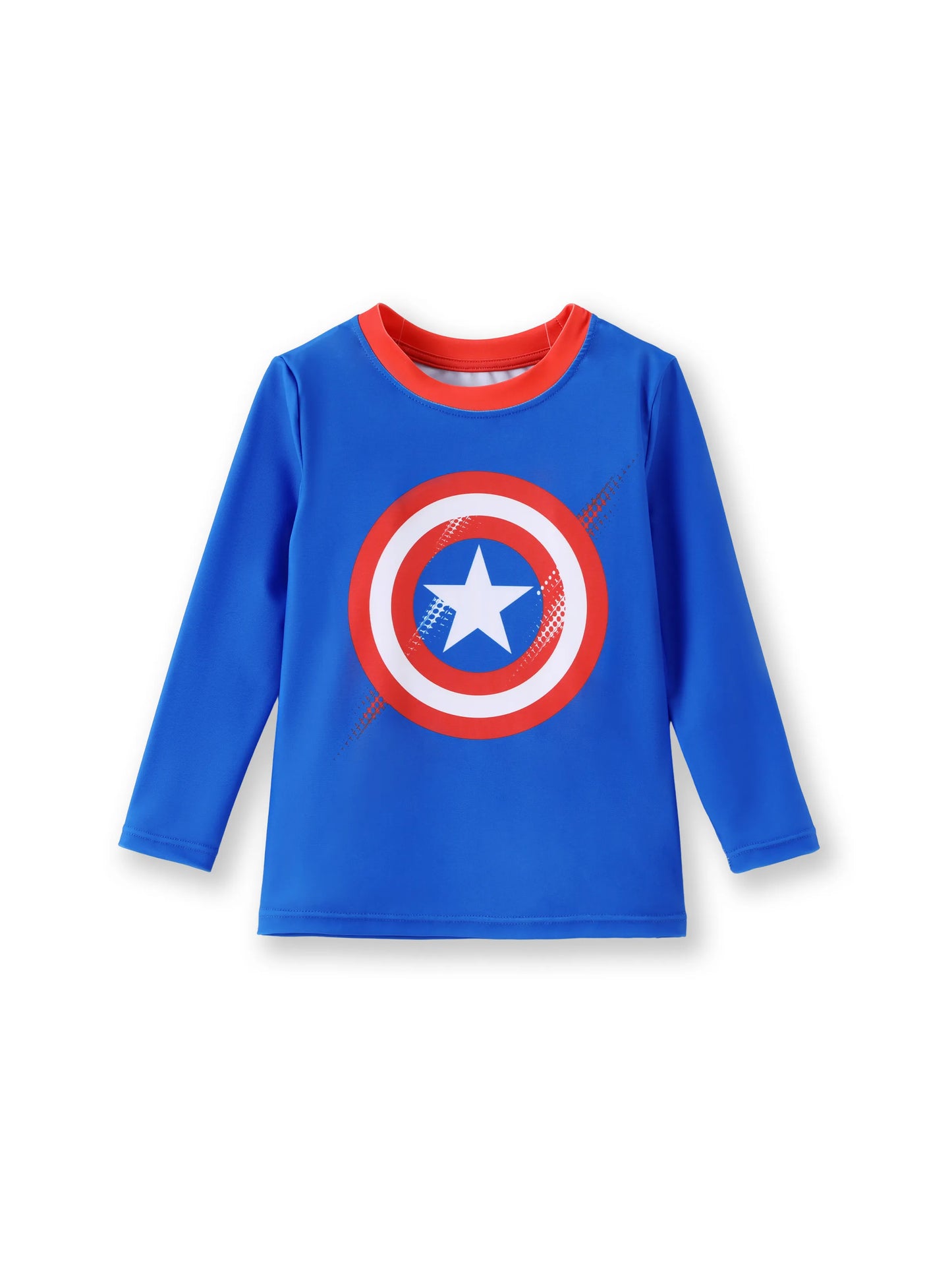 Marvel Toddler/Kid Boy 2pcs Captain America UPF50+ Allover Print Tops and Trunks Swimsuit Set Blue