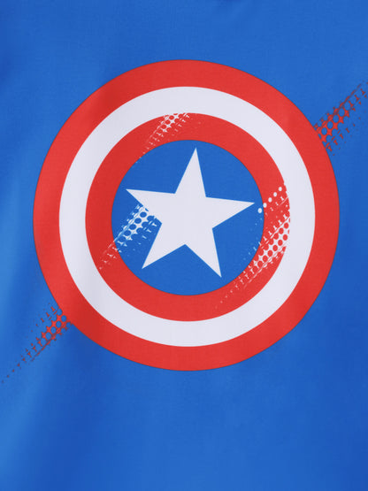 Marvel Toddler/Kid Boy 2pcs Captain America UPF50+ Allover Print Tops and Trunks Swimsuit Set Blue