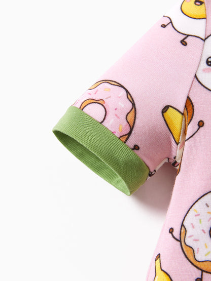 Bamboo Baby Boy /  Girl 2-Way Zip Onesies Anti Slip Childlike Food Pattern Bamboo Sleepwear (Snug-Fitting)
 Light Pink