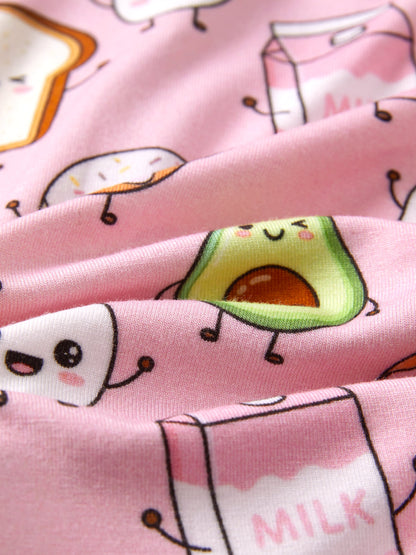 Bamboo Baby Boy /  Girl 2-Way Zip Onesies Anti Slip Childlike Food Pattern Bamboo Sleepwear (Snug-Fitting)
 Light Pink