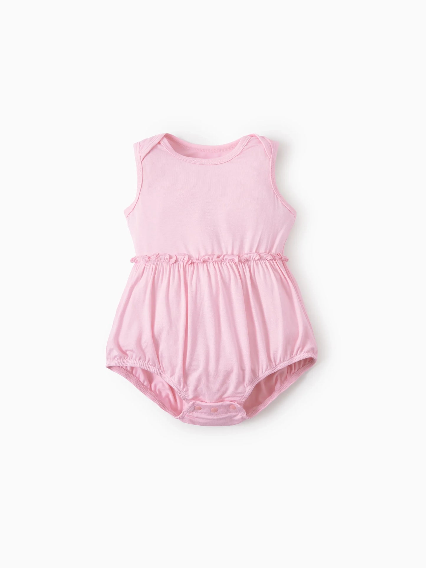 Bamboo Baby Girl Solid Color and Cartoon Animal Pattern 2-Piece Sleeveless Dress With Bodysuit Set Pink