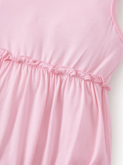 Bamboo Baby Girl Solid Color and Cartoon Animal Pattern 2-Piece Sleeveless Dress With Bodysuit Set Pink