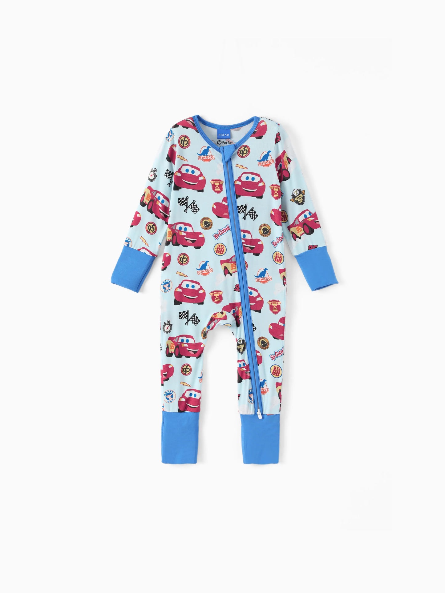 Cars Bamboo Baby Boy Lightning McQueen 2-Way Zip Onesies Anti Slip Long-sleeve Footie Blue