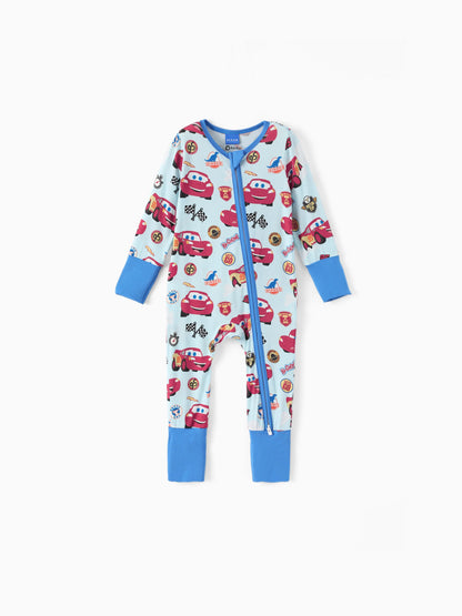 Cars Bamboo Baby Boy Lightning McQueen 2-Way Zip Onesies Anti Slip Long-sleeve Footie Blue