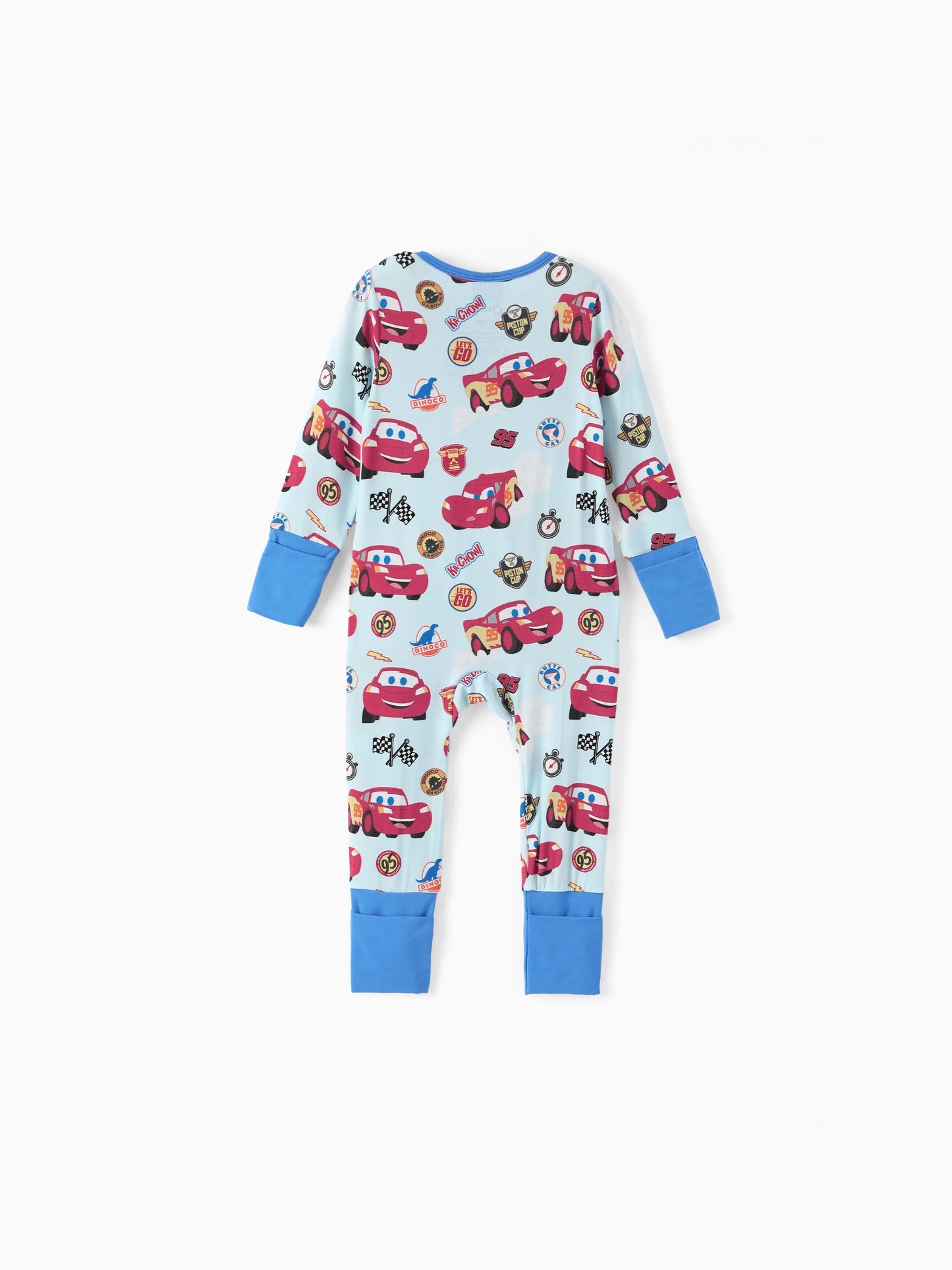 Cars Bamboo Baby Boy Lightning McQueen 2-Way Zip Onesies Anti Slip Long-sleeve Footie Blue
