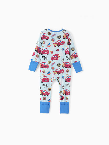 Cars Bamboo Baby Boy Lightning McQueen 2-Way Zip Onesies Anti Slip Long-sleeve Footie Blue
