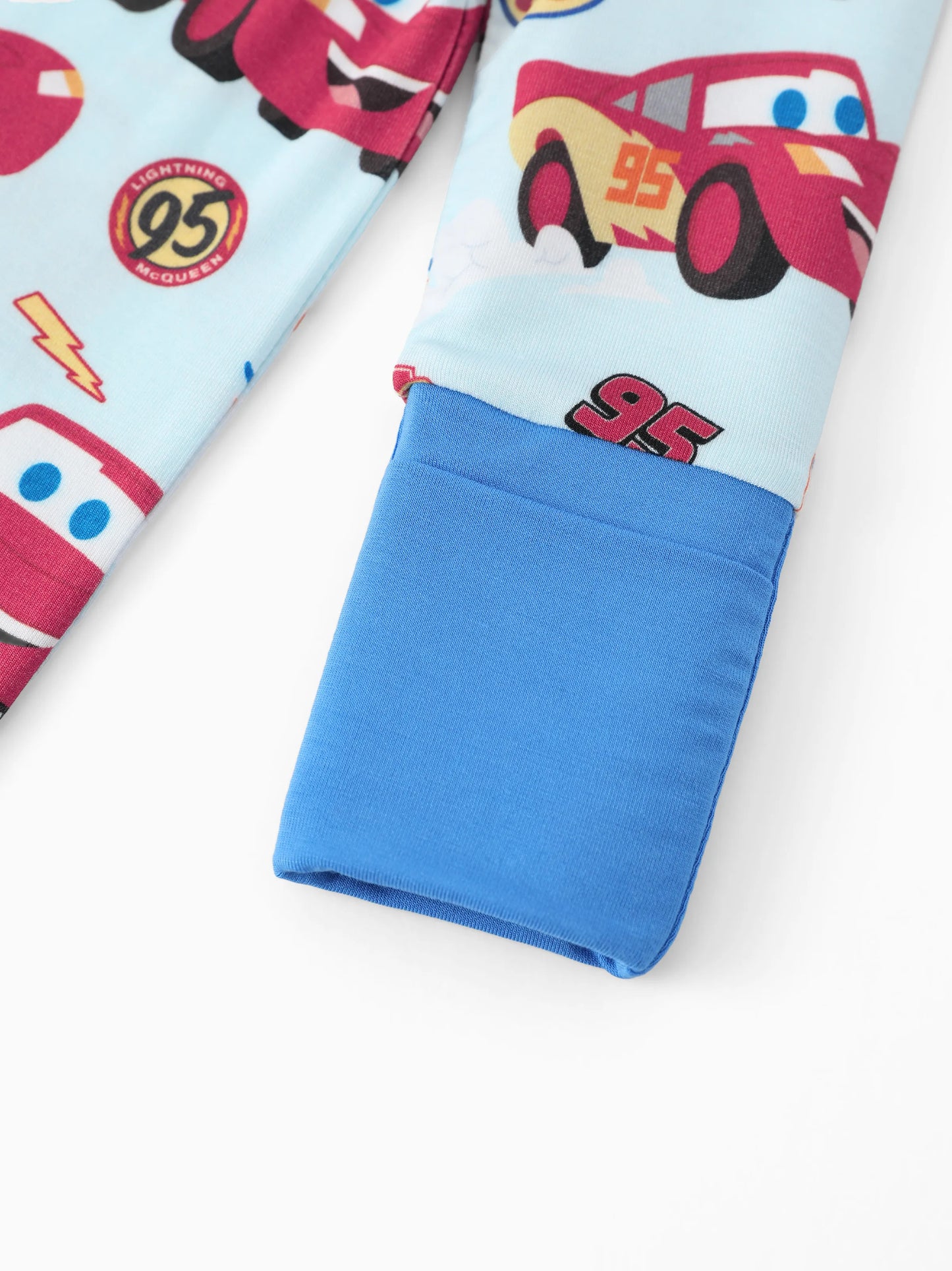 Cars Bamboo Baby Boy Lightning McQueen 2-Way Zip Onesies Anti Slip Long-sleeve Footie Blue