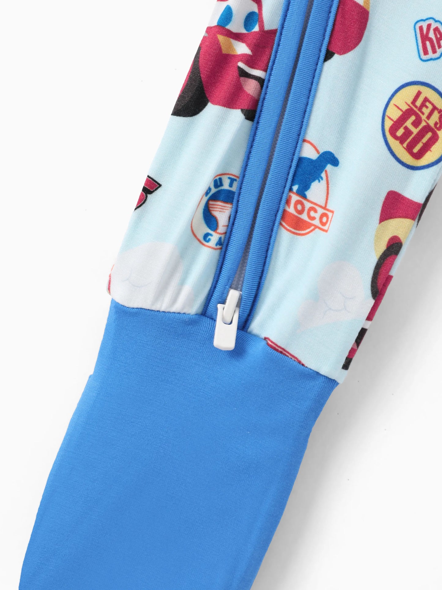 Cars Bamboo Baby Boy Lightning McQueen 2-Way Zip Onesies Anti Slip Long-sleeve Footie Blue