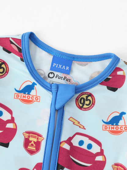 Cars Bamboo Baby Boy Lightning McQueen 2-Way Zip Onesies Anti Slip Long-sleeve Footie Blue