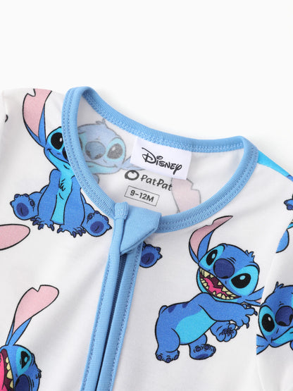 Disney Stitch Bamboo Baby Boy/Girl 2-Way Zip Onesies Anti Slip Long-sleeve Footie Blue