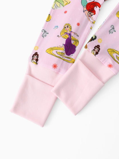 Disney Princess Bamboo Baby Girl Ariel/Belle/Tiana 2-Way Zip Onesies Anti Slip Long-sleeve Footie Pink