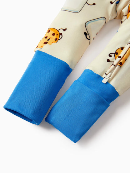 Bamboo Baby Boy/Girl Animal Printed 2-Way Zip Onesies Anti Slip Long-sleeve Footie with Hairband Blue