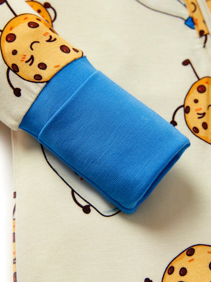 Bamboo Baby Boy/Girl Animal Printed 2-Way Zip Onesies Anti Slip Long-sleeve Footie with Hairband Blue