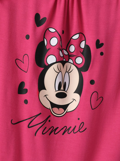 Disney Mickey and Friends Baby Girl 2pcs Minnie Bamboo Ruffled Allover Print Romper Hot Pink
