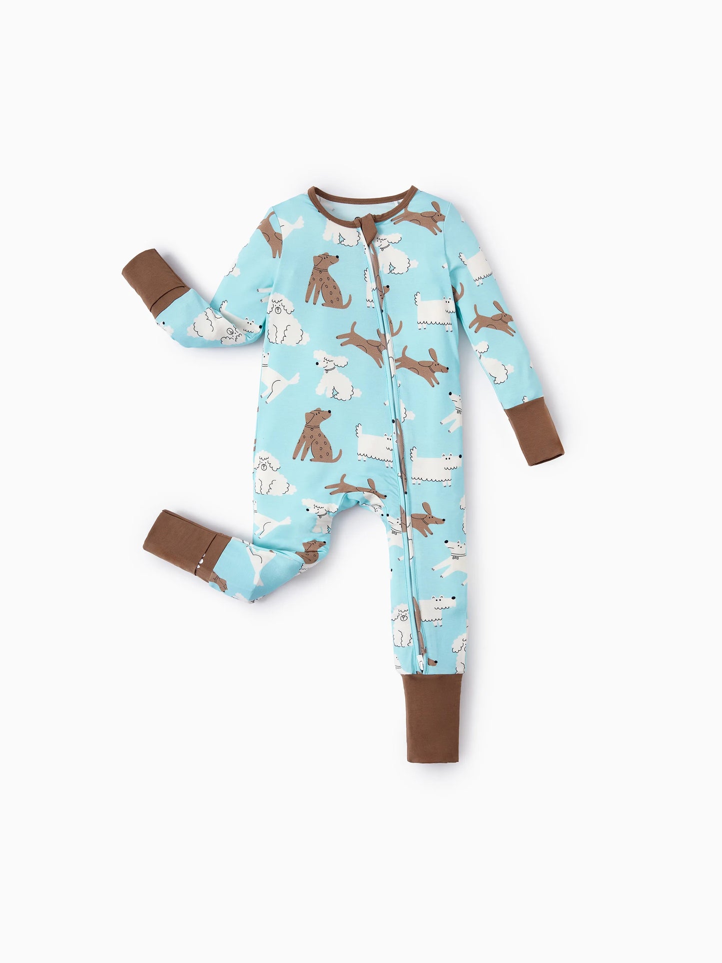 Bamboo Baby Boy/Girl 2-Pack Natural Animal or Plant Long Sleeve Romper 2-Way Zip Anti Slip Footie Brown