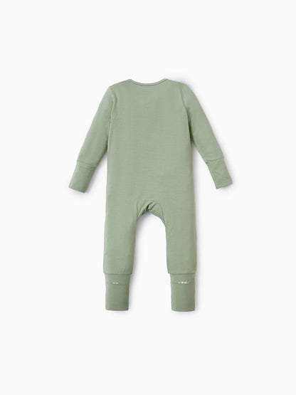 Bamboo Baby Boy/Girl 2-Pack Natural Animal or Plant Long Sleeve Romper 2-Way Zip Anti Slip Footie Green