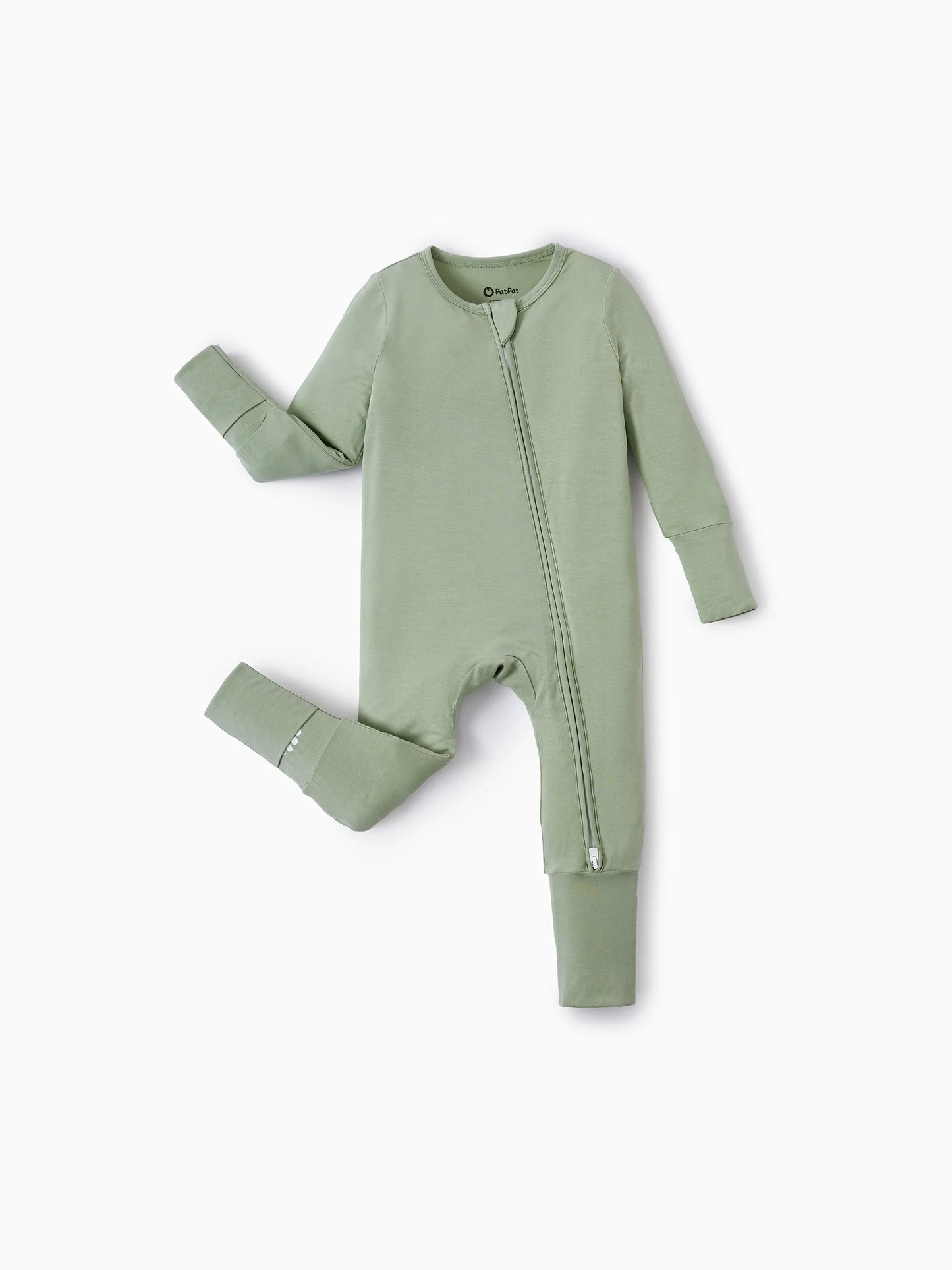 Bamboo Baby Boy/Girl 2-Pack Natural Animal or Plant Long Sleeve Romper 2-Way Zip Anti Slip Footie Green