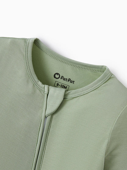 Bamboo Baby Boy/Girl 2-Pack Natural Animal or Plant Long Sleeve Romper 2-Way Zip Anti Slip Footie Green