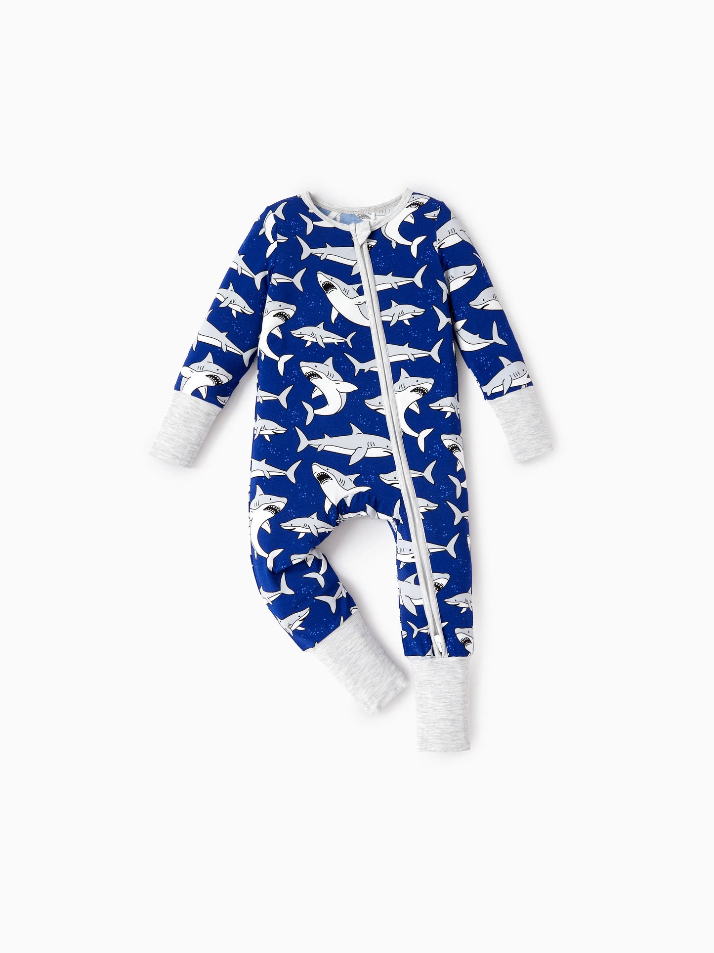 Bamboo Baby Boy/Girl Cartoon Printed 2-Way Zip Onesies Anti Slip Long-sleeve Footie Deep Blue
