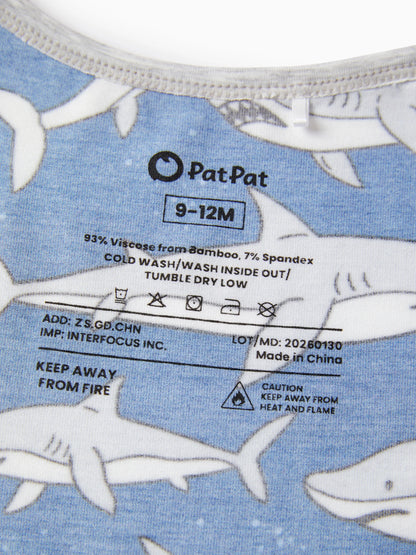 Bamboo Baby Boy/Girl Cartoon Printed 2-Way Zip Onesies Anti Slip Long-sleeve Footie Deep Blue