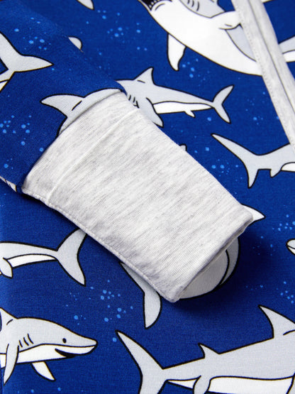 Bamboo Baby Boy/Girl Cartoon Printed 2-Way Zip Onesies Anti Slip Long-sleeve Footie Deep Blue