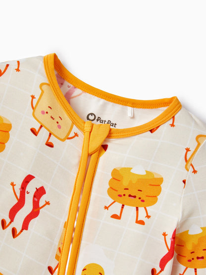 Bamboo Baby Boy/Girl Cartoon Printed 2-Way Zip Onesies Anti Slip Long-sleeve Footie Pale Yellow