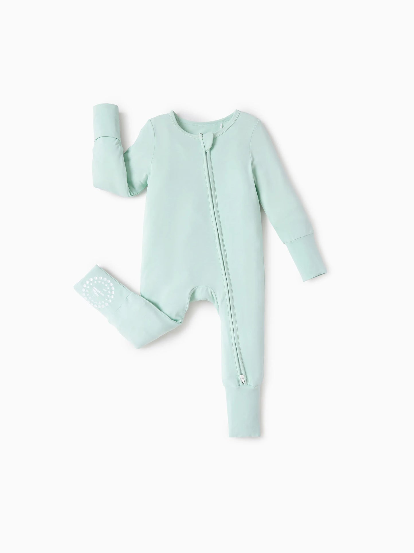 Bamboo Baby Boy/Girl 2-Pack Cute Animal Long Sleeve Romper 2-Way Zip Anti Slip Footie Pale Green
